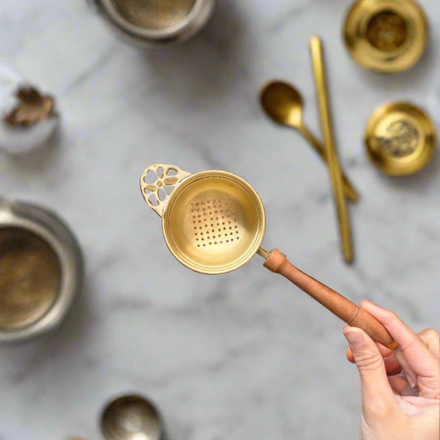 Brass Tea Strainer Set